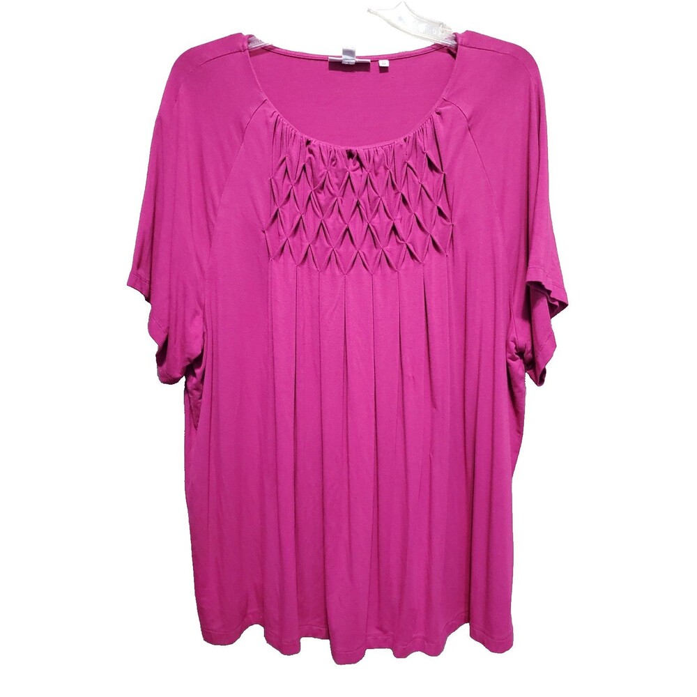 Chico’s Touch of Cool Jersey Knit Smocked Short Sleeve Top Magenta Size 4 (XXL)